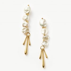 Missoma Keshi Pearl Sculptural Drop Earrings | 18ct Gold Plated/Pearl