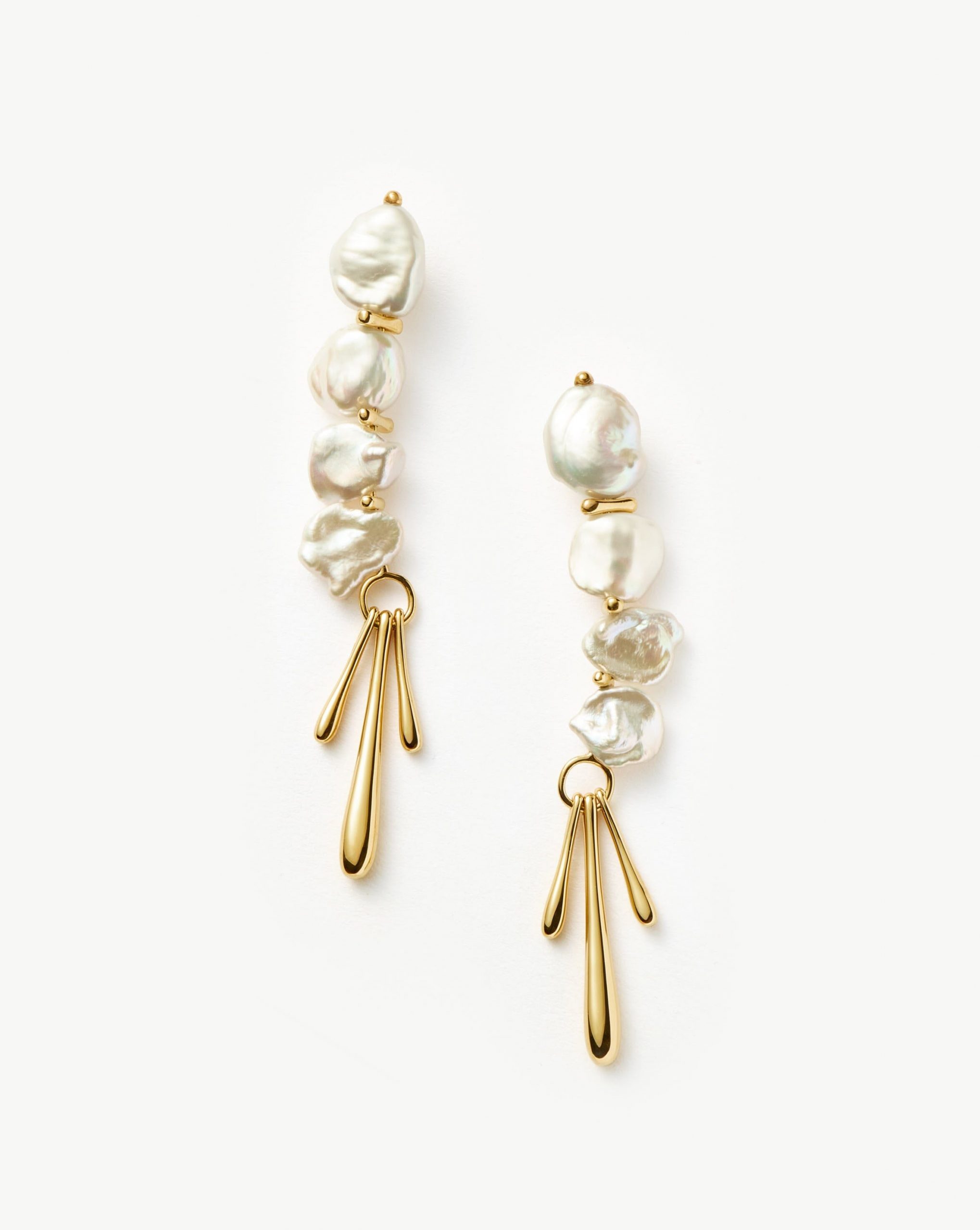 Missoma Keshi Pearl Sculptural Drop Earrings | 18ct Gold Plated/Pearl