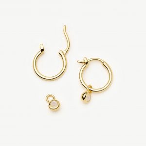 Missoma June Birthstone Mini Charm Hoop Earrings | 18ct Gold Plated/Rainbow Moonstone