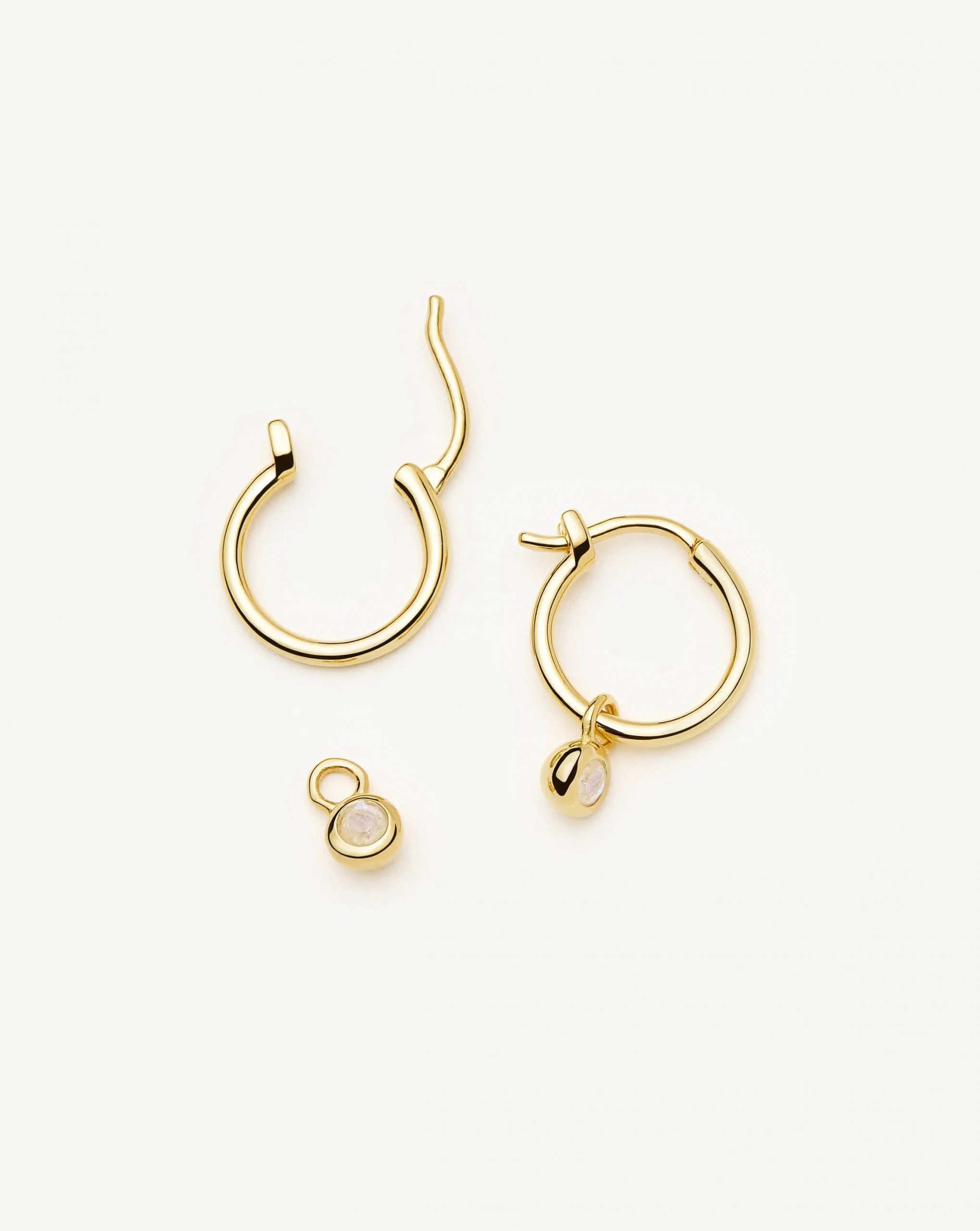 Missoma June Birthstone Mini Charm Hoop Earrings | 18ct Gold Plated/Rainbow Moonstone