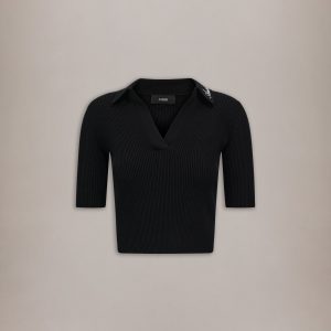 Amiri WOMEN - WOMEN'S SCRIPT RIB KNIT SS POLO - Black