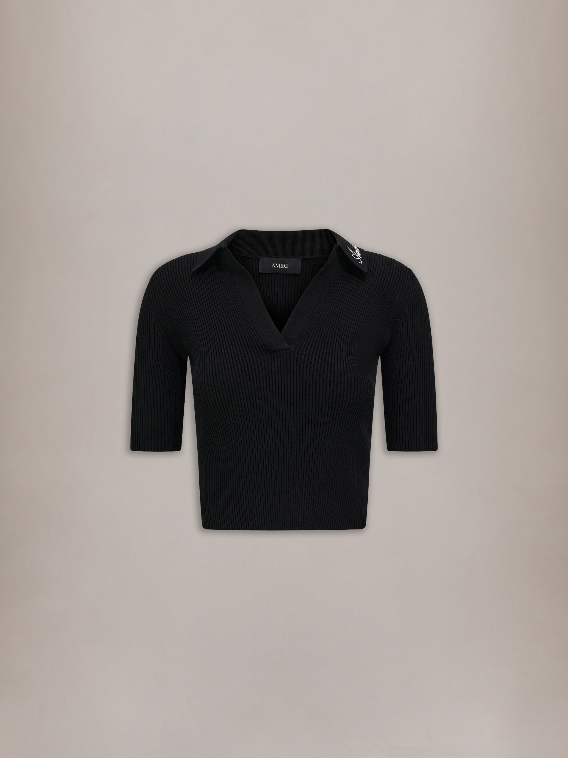 Amiri WOMEN - WOMEN'S SCRIPT RIB KNIT SS POLO - Black