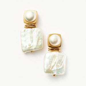 Missoma Square Pearl Statement Earrings | 18ct Gold Plated/Pearl