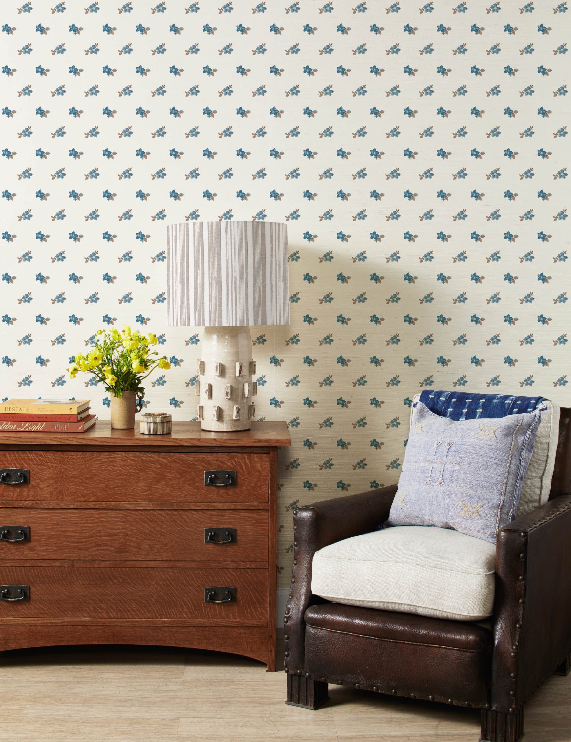 Lulu and Georgia Anna Floral Grasscloth Wallpaper by Nathan Turner