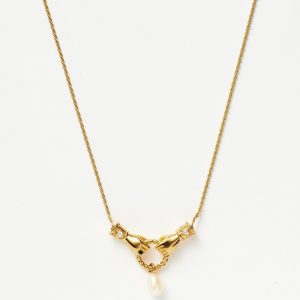 Missoma Harris Reed In Good Hands Drop Pendant Necklace | 18ct Gold Plated/Pearl & Black Onyx