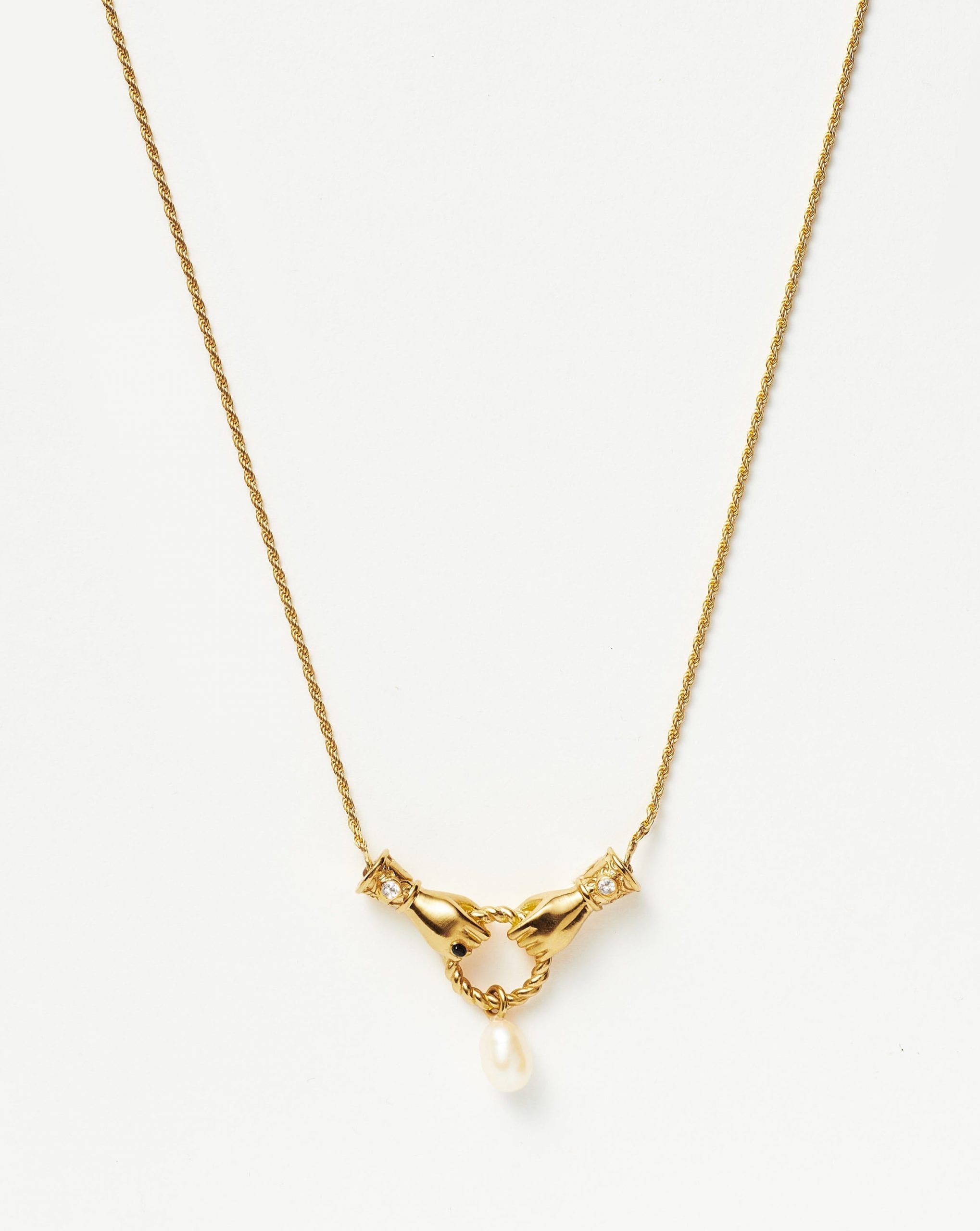 Missoma Harris Reed In Good Hands Drop Pendant Necklace | 18ct Gold Plated/Pearl & Black Onyx