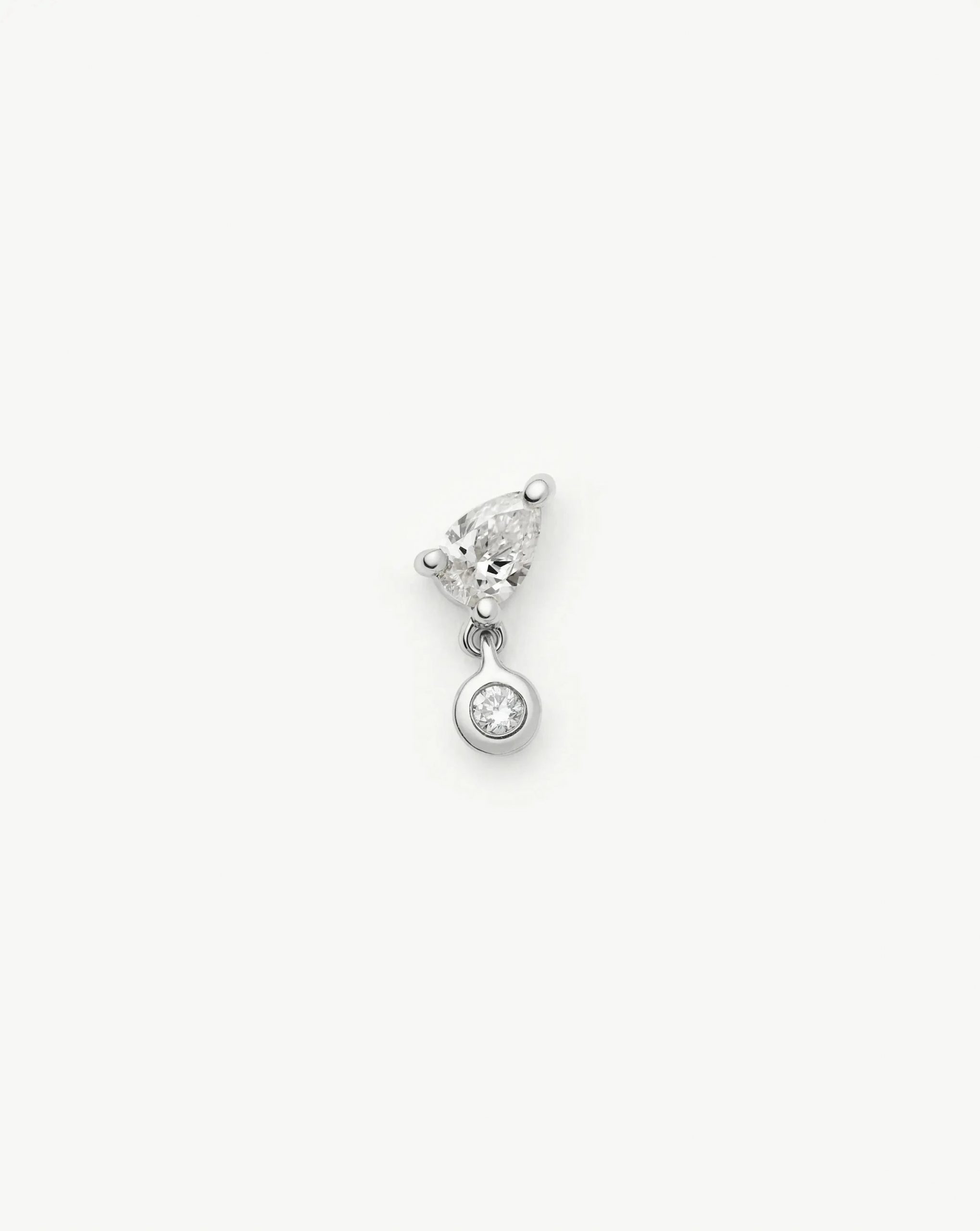 Missoma Solid Gold Pear Diamond Charm Flat Back Stud Earring | 9ct Solid White Gold