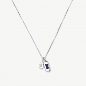 Missoma Molten Gemstone Bean Pendant Necklace | Silver Plated/Blue Onyx and Lab Grown Sapphire