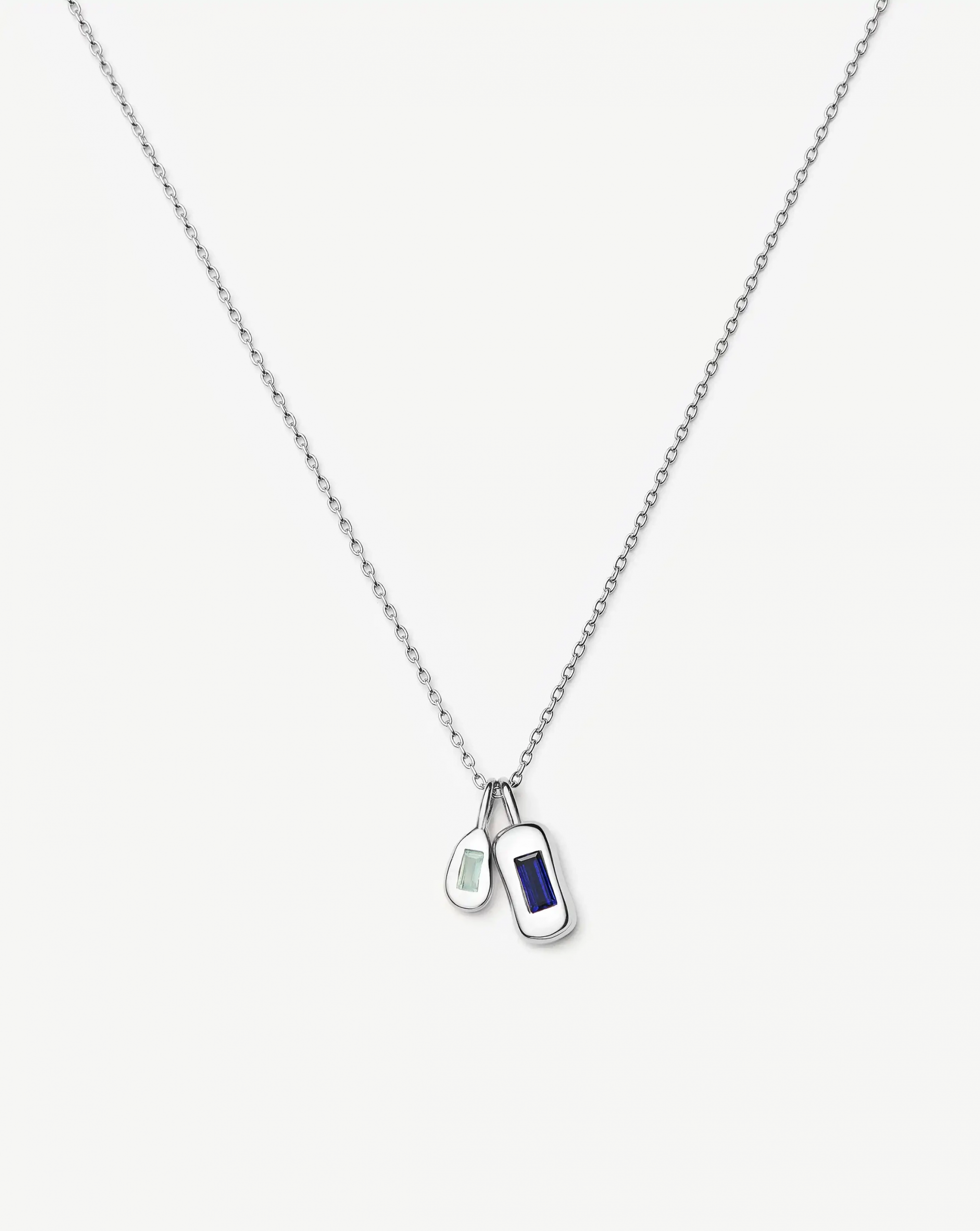 Missoma Molten Gemstone Bean Pendant Necklace | Silver Plated/Blue Onyx and Lab Grown Sapphire