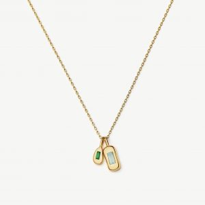 Missoma Molten Gemstone Bean Pendant Necklace | 18ct Gold Plated/Blue and Green Onyx