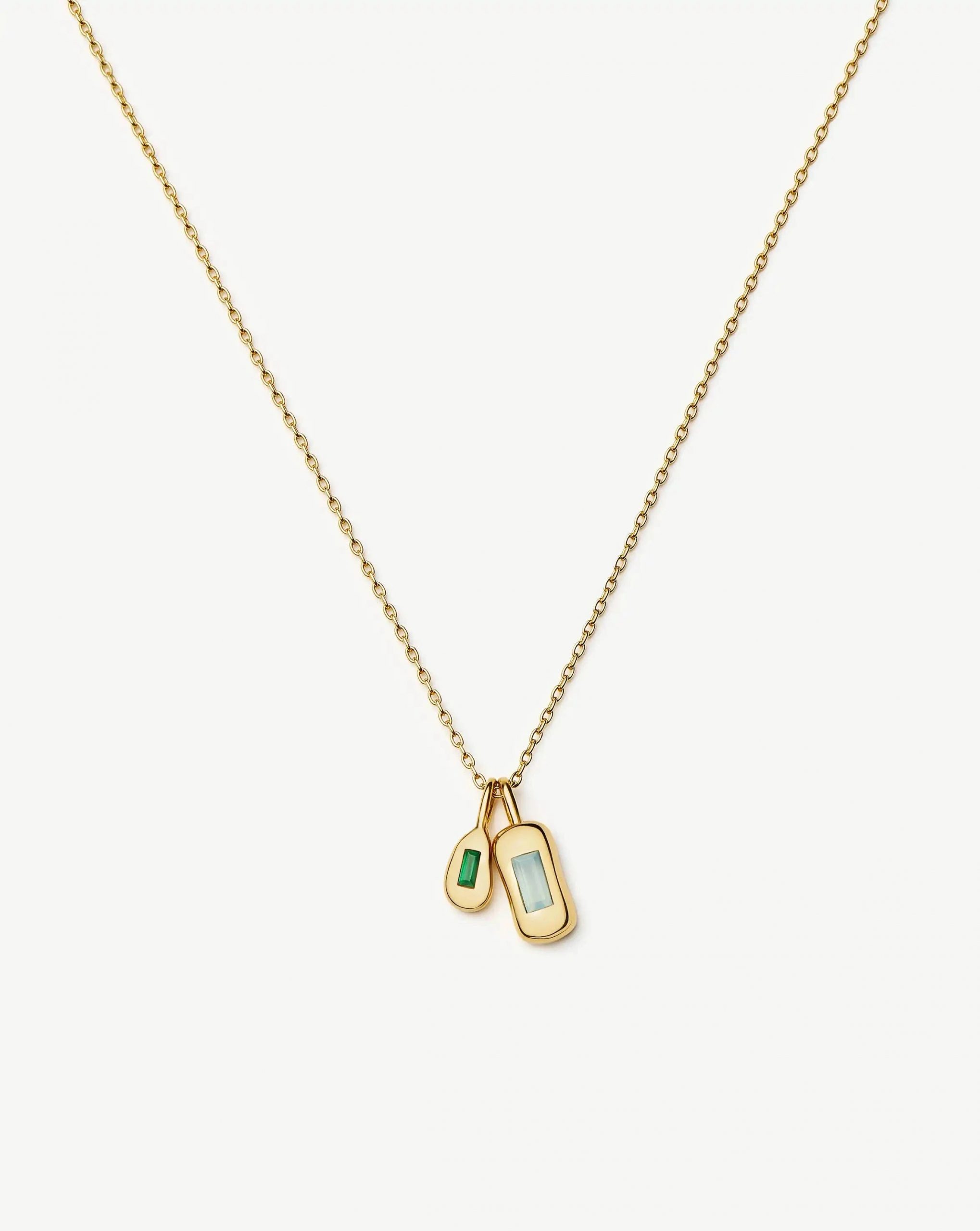 Missoma Molten Gemstone Bean Pendant Necklace | 18ct Gold Plated/Blue and Green Onyx
