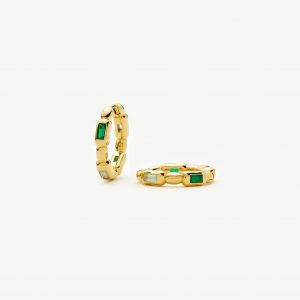 Missoma Molten Gemstone Baguette Small Hoop Earrings | 18ct Gold Plated/Blue and Green Onyx