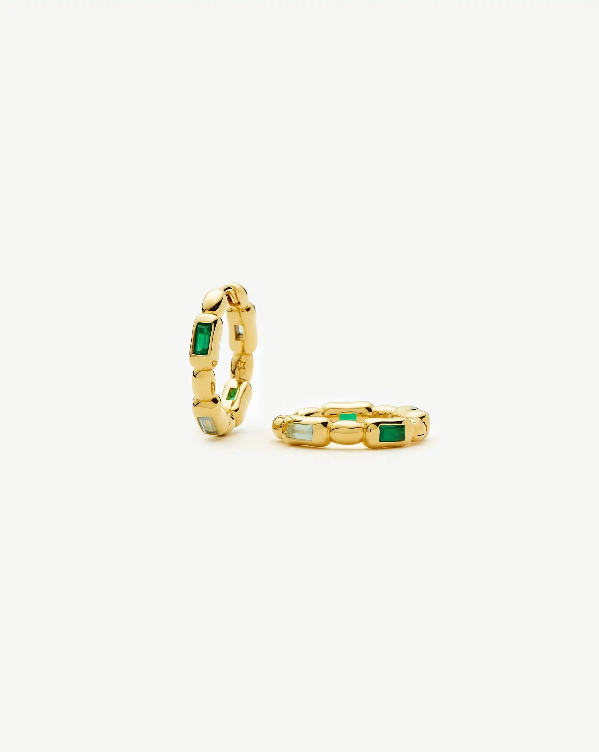 Missoma Molten Gemstone Baguette Small Hoop Earrings | 18ct Gold Plated/Blue and Green Onyx