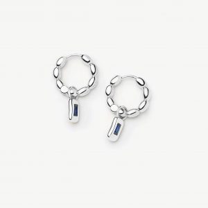 Missoma Molten Gemstone Charm Hoop Earrings | Silver Plated/Lab Grown Blue Sapphire