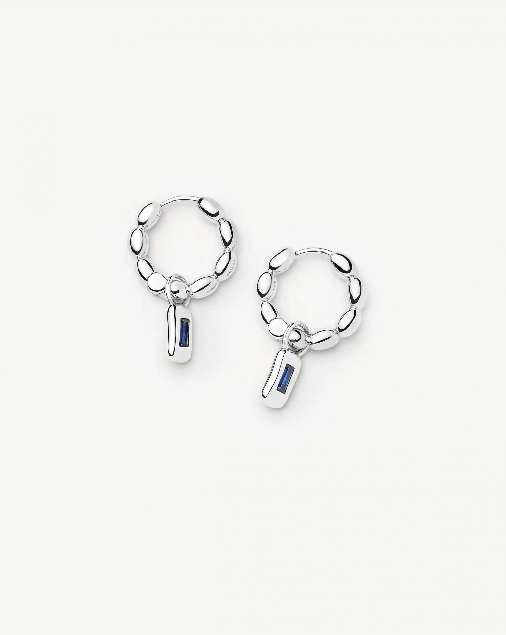 Missoma Molten Gemstone Charm Hoop Earrings | Silver Plated/Lab Grown Blue Sapphire
