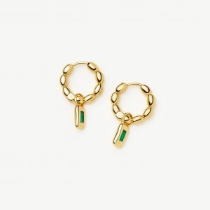 Missoma Molten Gemstone Charm Hoop Earrings | 18ct Gold Plated/Green Onyx