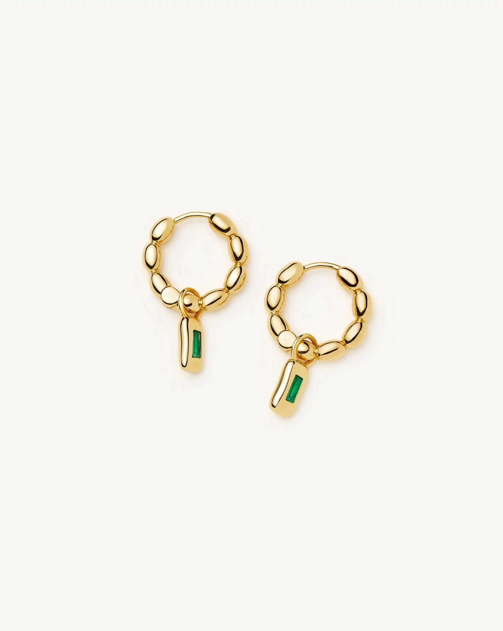 Missoma Molten Gemstone Charm Hoop Earrings | 18ct Gold Plated/Green Onyx