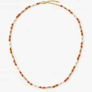 Missoma Beaded Gemstone & Pearl Short Necklace | 18ct Gold Plated/Paloma Pink