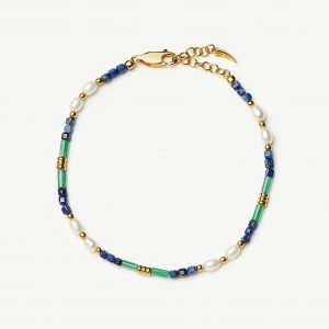 Missoma Beaded Gemstone & Pearl Bracelet | 18ct Gold Plated/Lagoon Blue