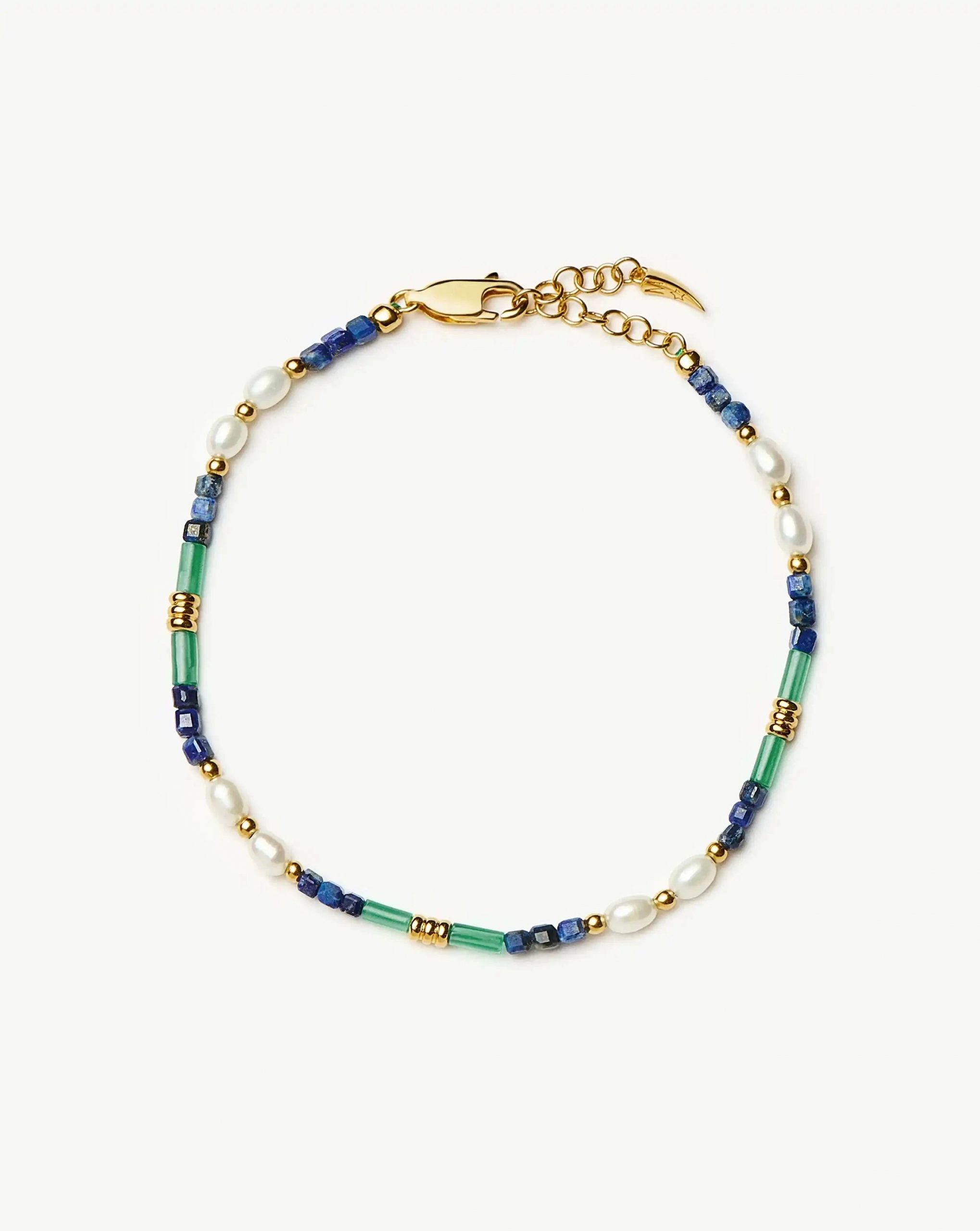 Missoma Beaded Gemstone & Pearl Bracelet | 18ct Gold Plated/Lagoon Blue