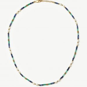 Missoma Beaded Gemstone & Pearl Short Necklace | 18ct Gold Plated/Lagoon Blue