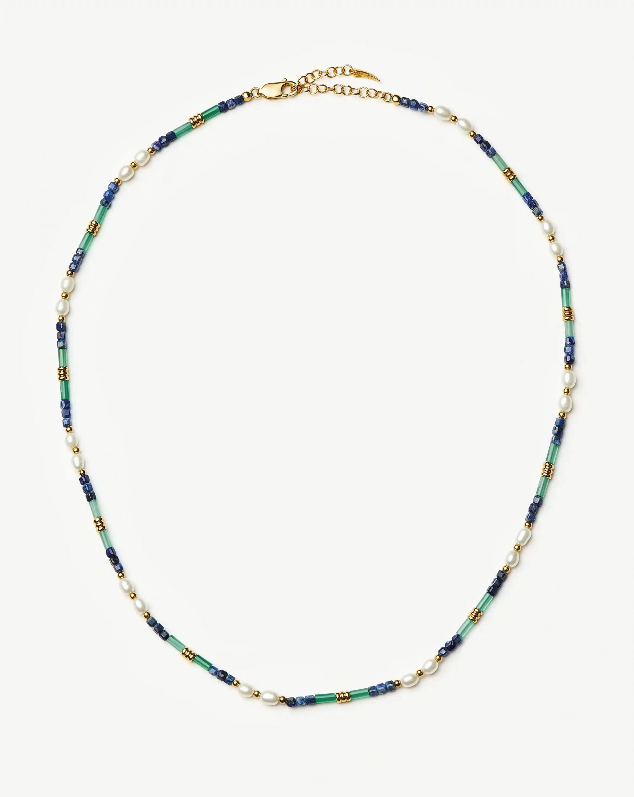Missoma Beaded Gemstone & Pearl Short Necklace | 18ct Gold Plated/Lagoon Blue