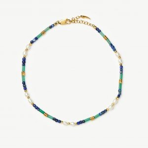 Missoma Beaded Gemstone & Pearl Anklet | 18ct Gold Plated/Lagoon Blue