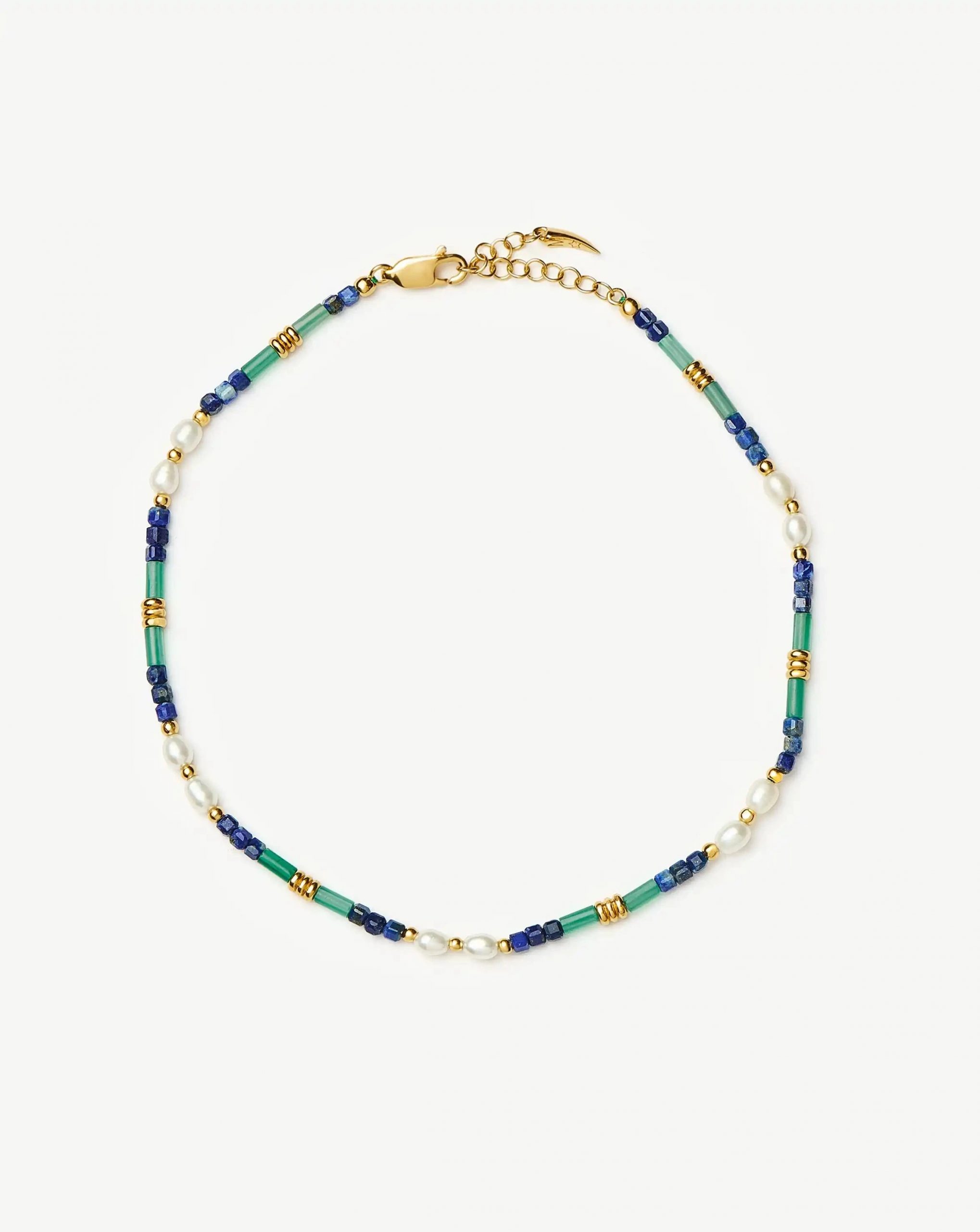 Missoma Beaded Gemstone & Pearl Anklet | 18ct Gold Plated/Lagoon Blue