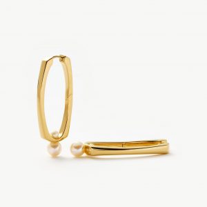 Missoma Button Pearl Ovate Hoop Earrings | 18ct Gold Plated/Pearl