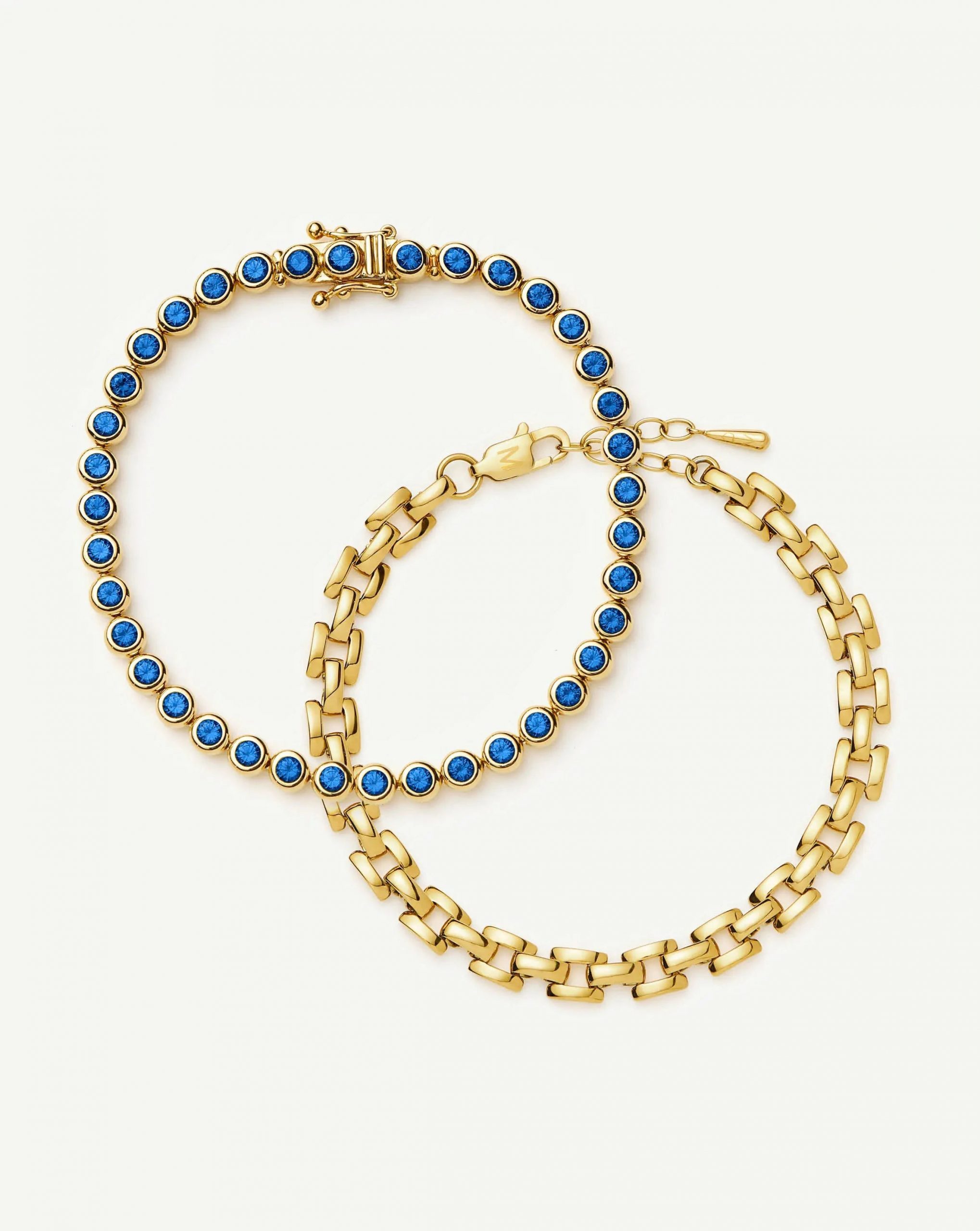 Missoma The Forever Timeless Bracelet Set | 18ct Gold Plated/18ct Gold Vermeil/Sapphire Blue Nano-