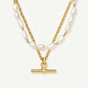 Missoma The Andy T-Bar Necklace Set | 18ct Gold Plated/Pearl