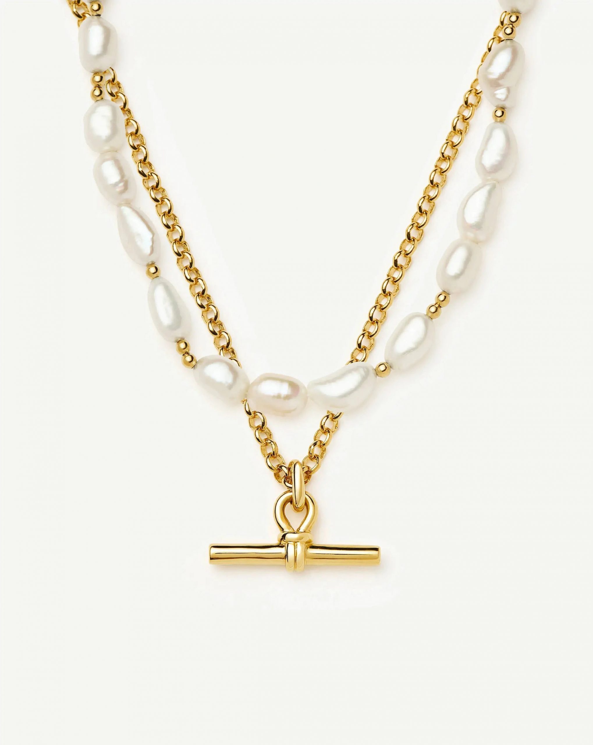 Missoma The Andy T-Bar Necklace Set | 18ct Gold Plated/Pearl
