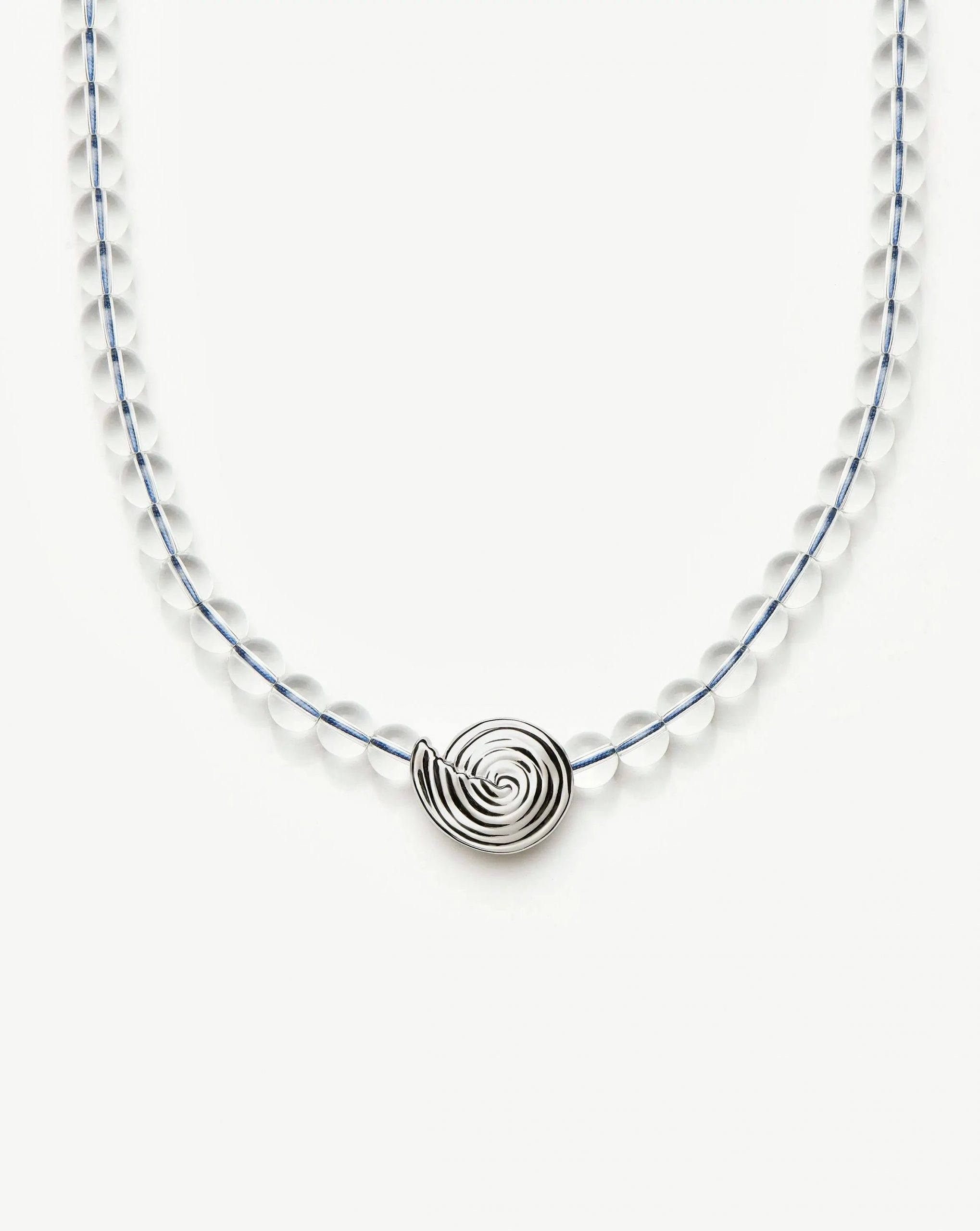 Missoma Spiral Gemstone Beaded Pendant Necklace | Silver Plated/Clear Crystal Quartz