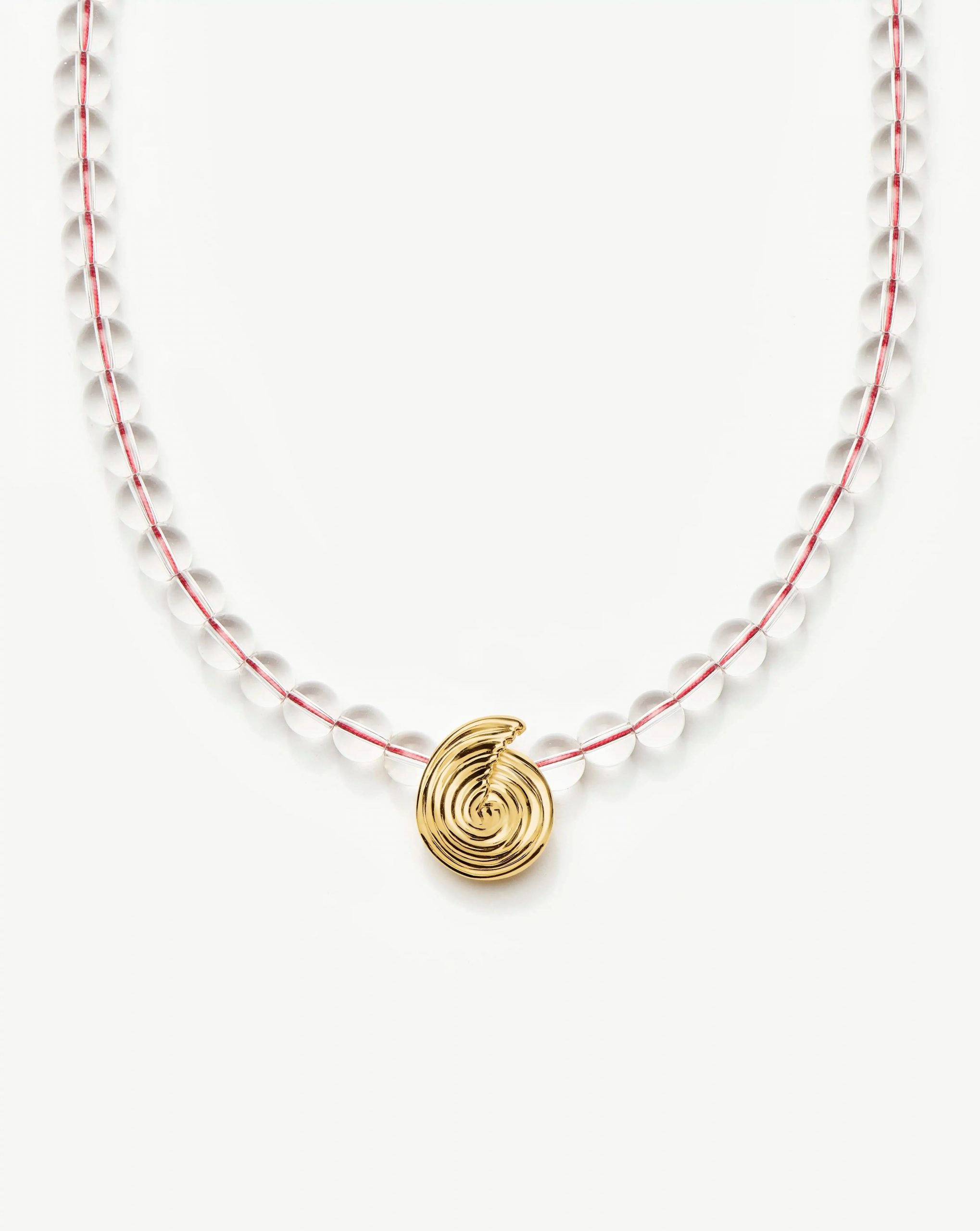 Missoma Spiral Gemstone Beaded Pendant Necklace | 18ct Gold Plated/Clear Crystal Quartz