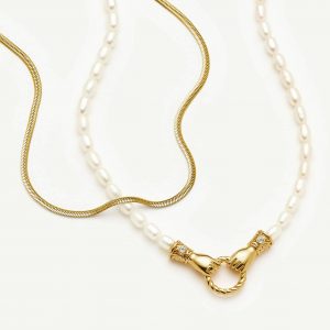 Missoma The In Good Hands Necklace Set | 18ct Gold Plated/Pearl & Black Onyx
