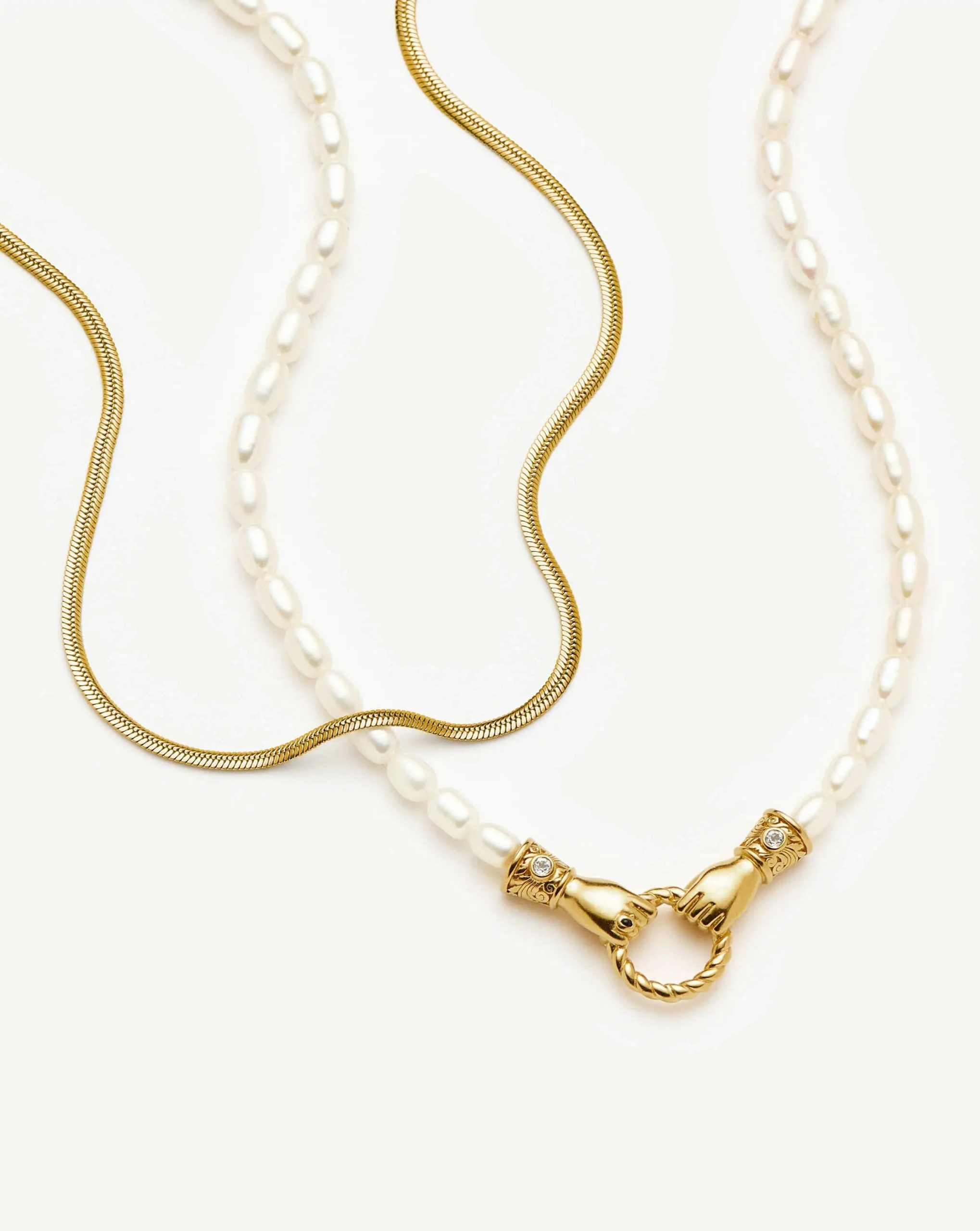Missoma The In Good Hands Necklace Set | 18ct Gold Plated/Pearl & Black Onyx