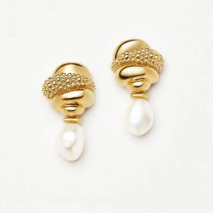 Missoma Pearl Baya Charm Drop Earrings | 18ct Gold Plated/Pearl