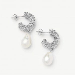 Missoma Pearl Baya Charm Hoop Earrings | Silver Plated/Pearl
