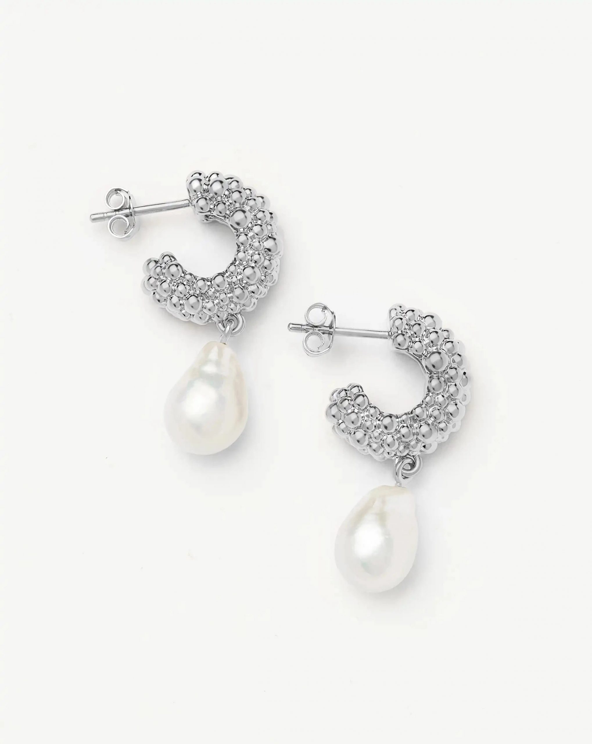Missoma Pearl Baya Charm Hoop Earrings | Silver Plated/Pearl