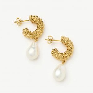 Missoma Pearl Baya Charm Hoop Earrings | 18ct Gold Plated/Pearl