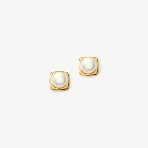 Missoma Button Pearl Square Stud Earrings | 18ct Gold Plated/Pearl