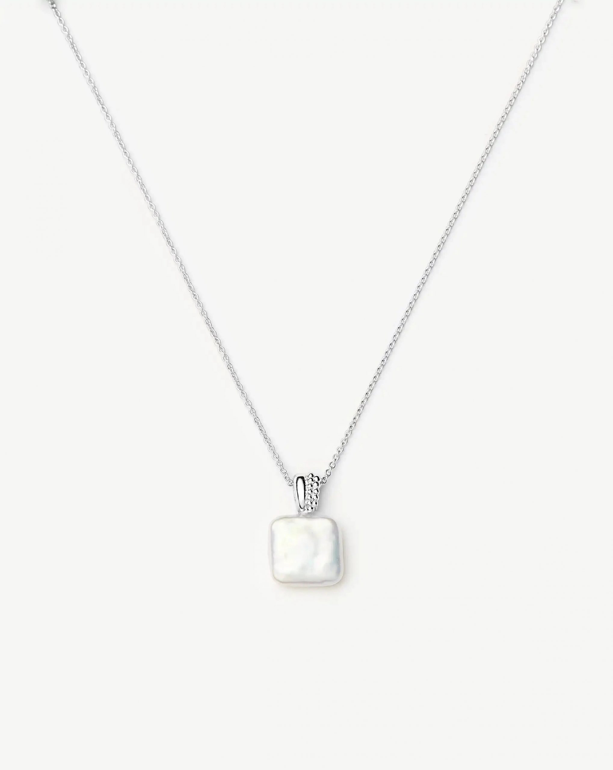 Missoma Square Pearl Baya Pendant Necklace | Sterling Silver/Pearl