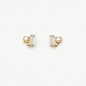Missoma Solid Gold Diamond Pearl Stud Earrings | 14ct Solid Gold/Pearl