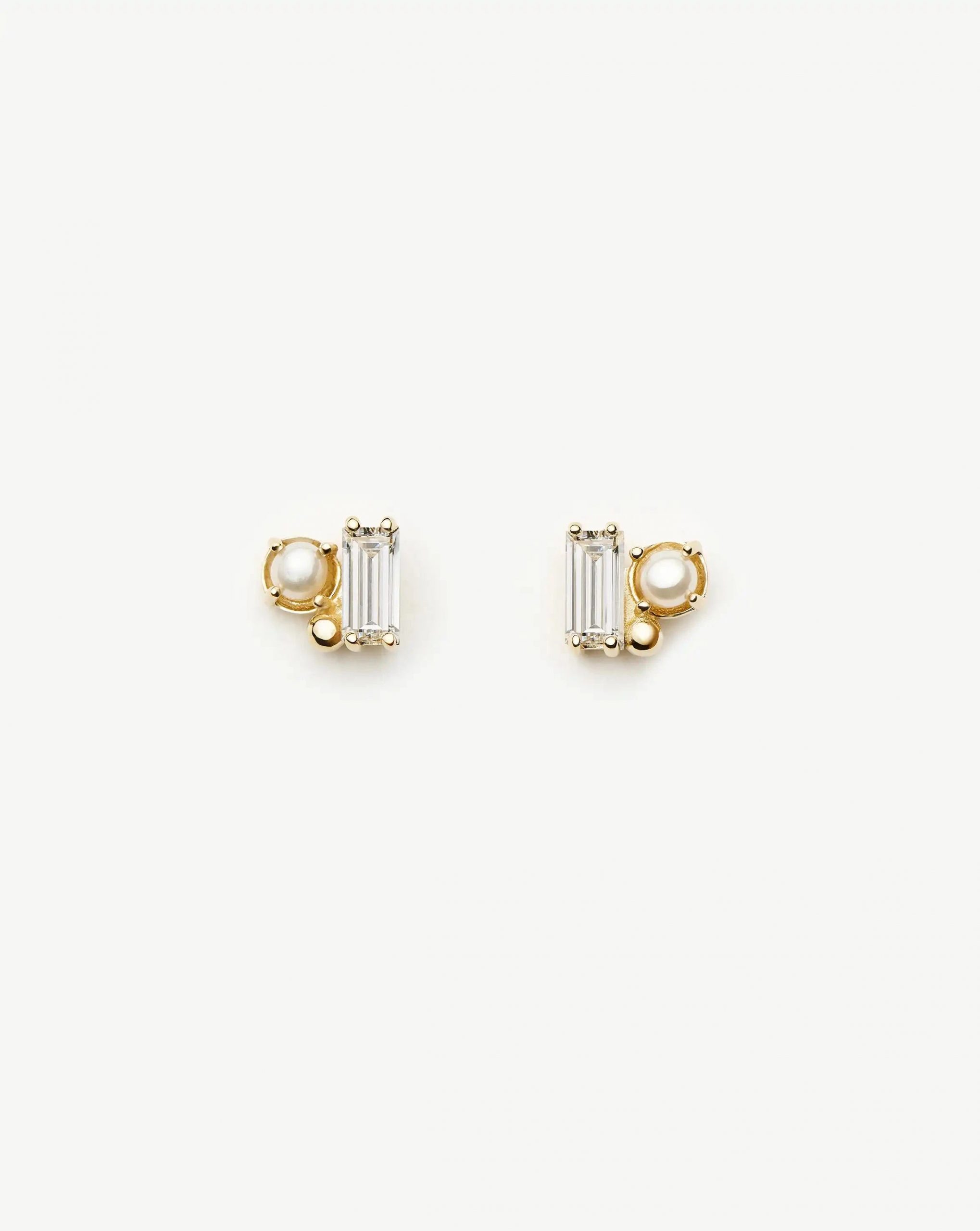 Missoma Solid Gold Diamond Pearl Stud Earrings | 14ct Solid Gold/Pearl
