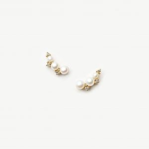 Missoma Solid Gold Diamond & Pearl Mini Climber Stud Earrings | 14ct Solid Gold/Pearl
