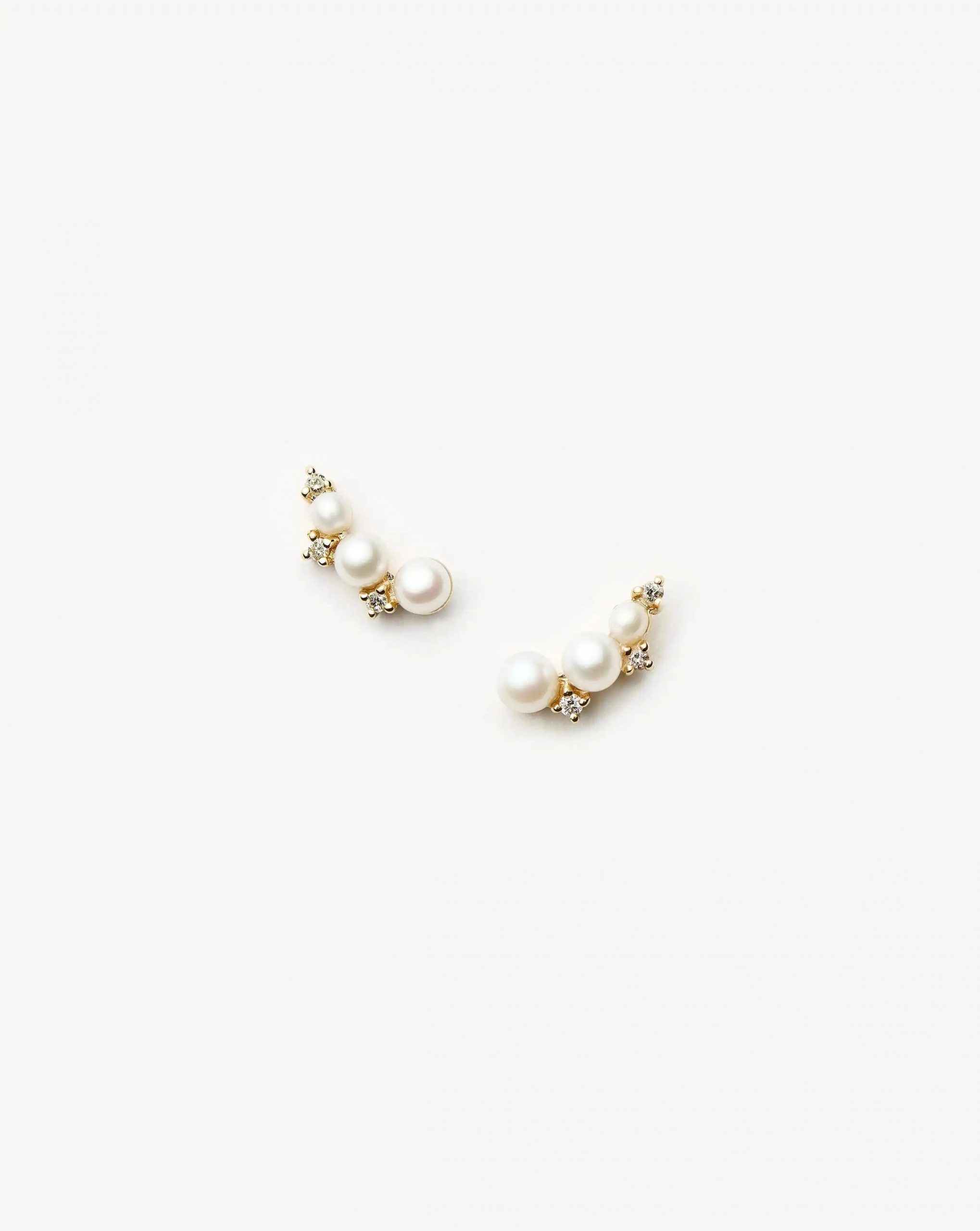 Missoma Solid Gold Diamond & Pearl Mini Climber Stud Earrings | 14ct Solid Gold/Pearl