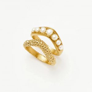 Missoma The Pearl-fect Stacking Ring Set | 18ct Gold Plated/Pearl