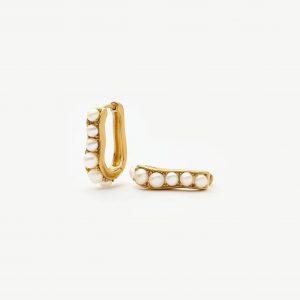 Missoma Pearl Wave Small Hoop Earrings | 18ct Gold Plated/Pearl