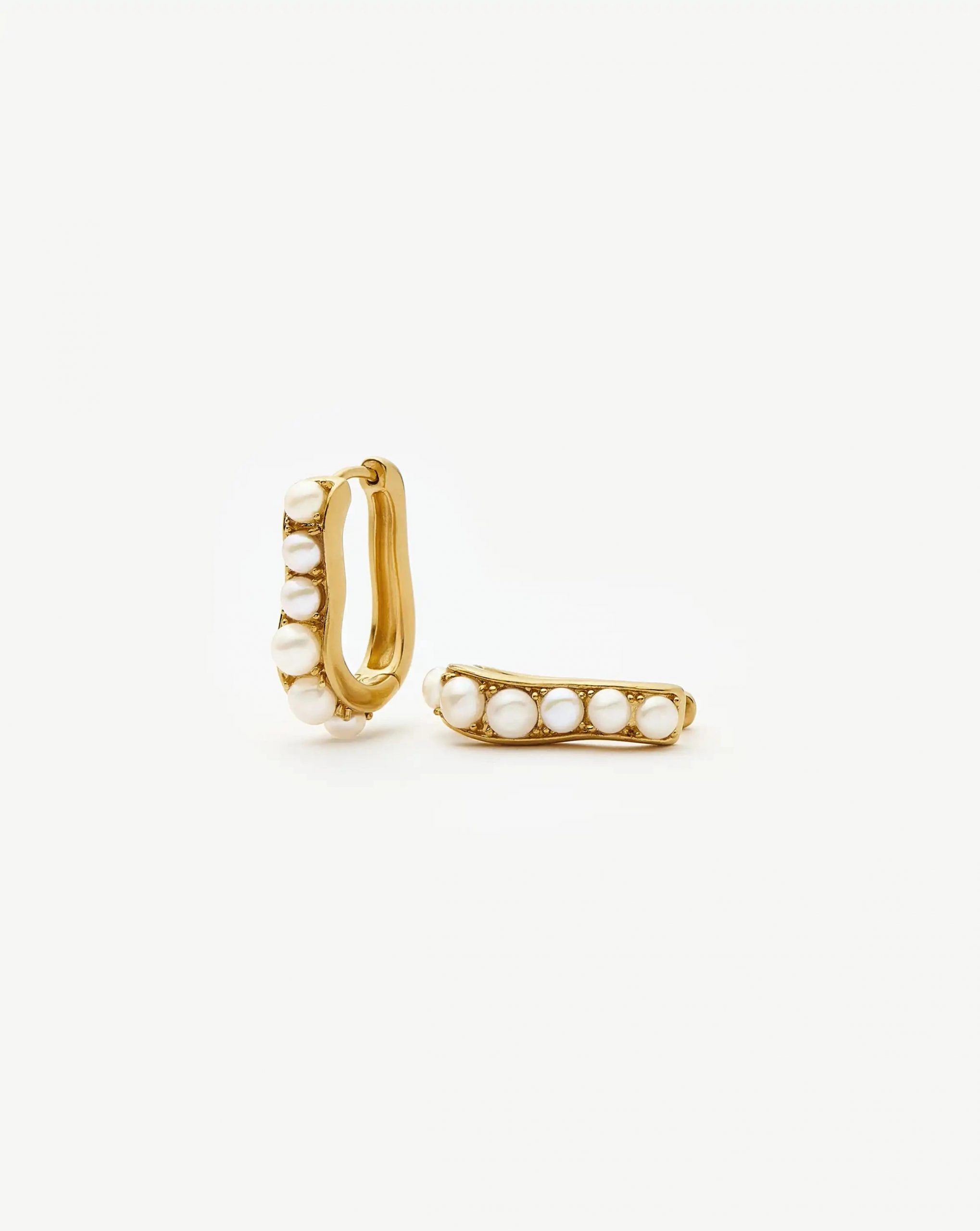 Missoma Pearl Wave Small Hoop Earrings | 18ct Gold Plated/Pearl