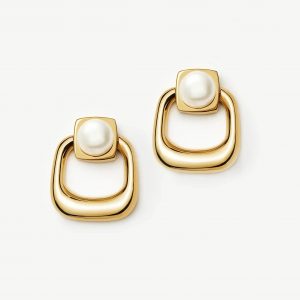 Missoma Button Pearl Statement Stud Earrings | 18ct Gold Plated/Pearl